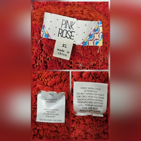 Pink Rose Cozy Popcorn Knit Open Front Long Soft Cardigan Sweater XL Pockets - Picture 7 of 10